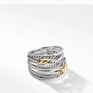 David Yurman Double X Crossover Ring in Sterling Silver with 18K Yellow Gold